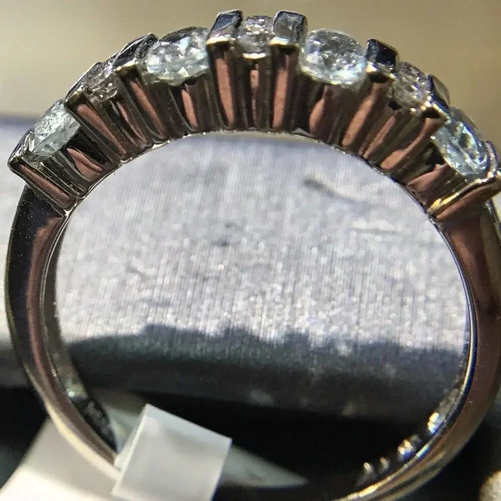 Aquamarine Ring Sz7 6 Round Stones Sterling Silver 925 (All Stones Simulated)